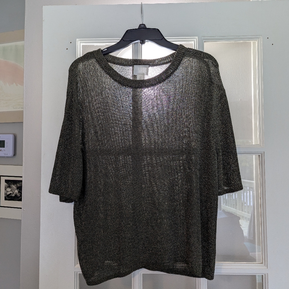H&M Metallic Silver & Brownish‑Black Knit Top | Women’s XL | Holiday Sweater